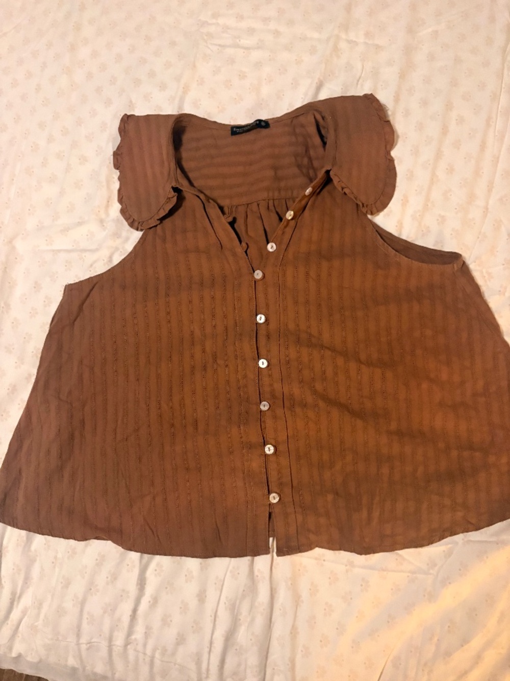 Emerson Lang XL Brown Textured Sleeveless Button Front Blouse